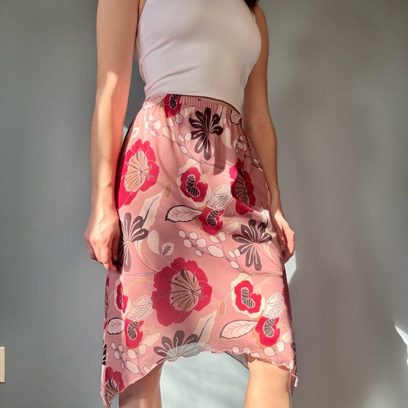 Vintage Y2K Midi Skirt, 00s Pink Floral Skirt - Picture 9 of 10